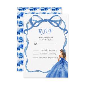 Ribbon Royal Blue and Gold Princess Quinceanera  RSVP Card