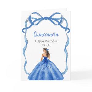 Ribbon Royal Blue and Silver Princess Quinceanera Card