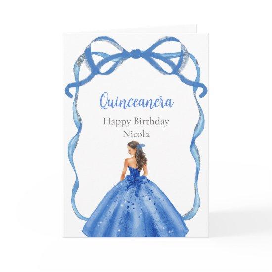 Ribbon Royal Blue and Silver Princess Quinceanera Card