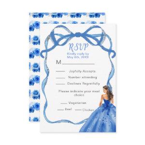 Ribbon Royal Blue and Silver Princess Quinceanera RSVP Card