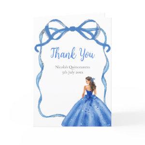 Ribbon Royal Blue and Silver Princess Quinceanera Thank You Card