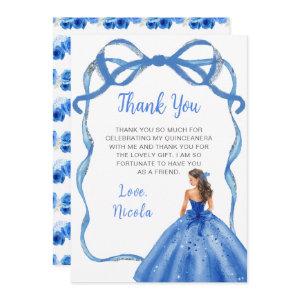 Ribbon Royal Blue and Silver Princess Quinceanera Thank You Card