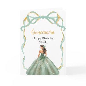 Ribbon Sage Green and Gold Princess Quinceanera Card