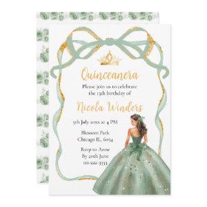 Ribbon Sage Green and Gold Princess Quinceanera