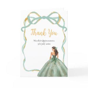 Ribbon Sage Green and Gold Princess Quinceanera Thank You Card