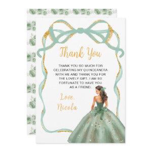 Ribbon Sage Green and Gold Princess Quinceanera Thank You Card