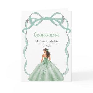 Ribbon Sage Green and Silver Princess Quinceanera Card