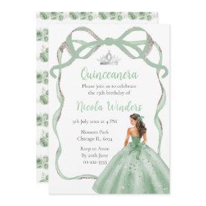 Ribbon Sage Green and Silver Princess Quinceanera