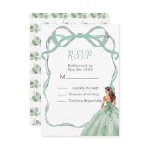 Ribbon Sage Green and Silver Princess Quinceanera RSVP Card