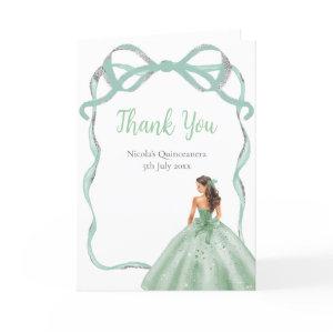 Ribbon Sage Green and Silver Princess Quinceanera Thank You Card