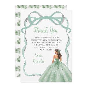 Ribbon Sage Green and Silver Princess Quinceanera Thank You Card