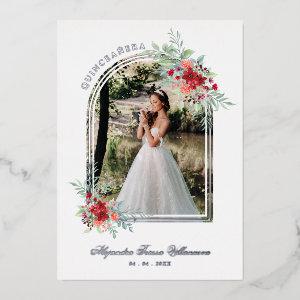 Romantic Arch Spanish Quinceañera Photo Floral Foil