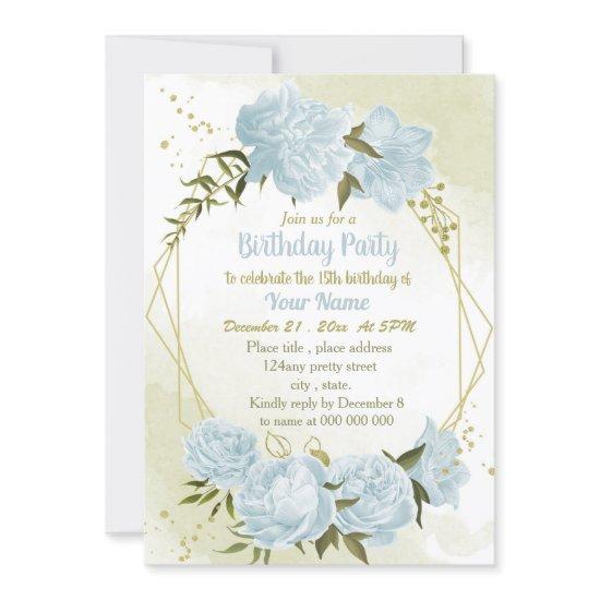 romantic blue flowers geometric birthday party