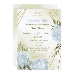 romantic blue flowers greenery birthday party