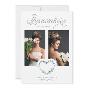 Romantic Blue Shades Floral Heart Photo XV años