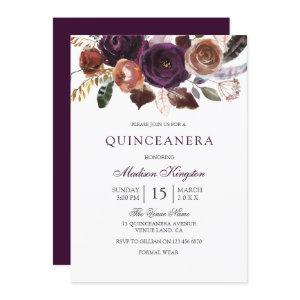Romantic Burgundy Purple Plum Floral Quinceanera
