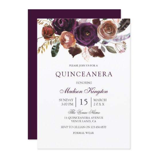 Romantic Burgundy Purple Plum Floral Quinceanera