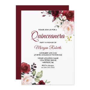 Romantic Burgundy Red Flowers Quinceanera