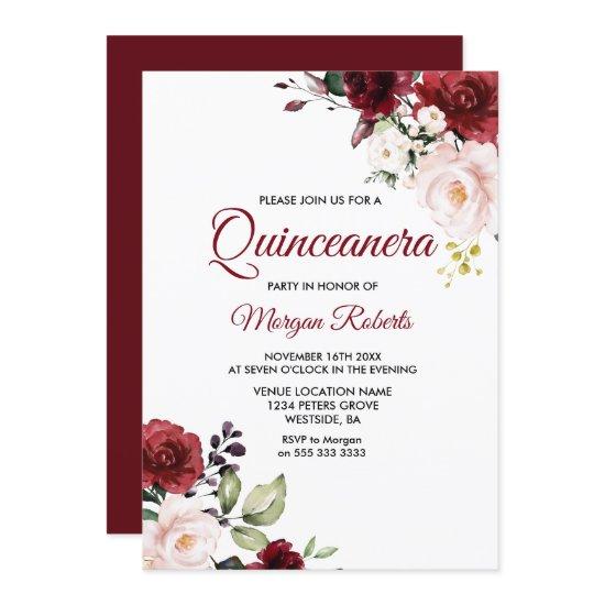 Romantic Burgundy Red Flowers Quinceanera