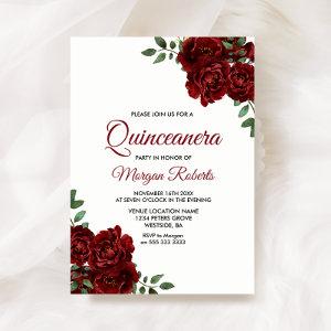 Romantic Burgundy Red Rose Quinceanera Invite