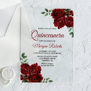 Romantic Burgundy Red Rose Quinceanera Invite Acrylic