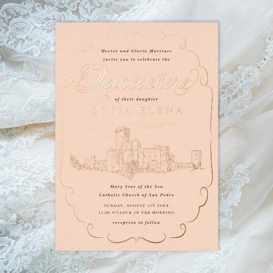 Romantic Castle Fantasy Quinceañera Gold Foil
