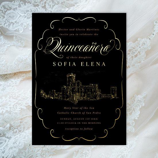 Romantic Castle Fantasy Quinceañera Gold Foil