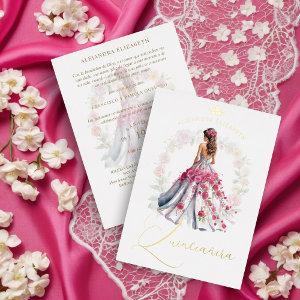 Romantic Crown Spanish Quinceañera Doll in  Pink  Foil