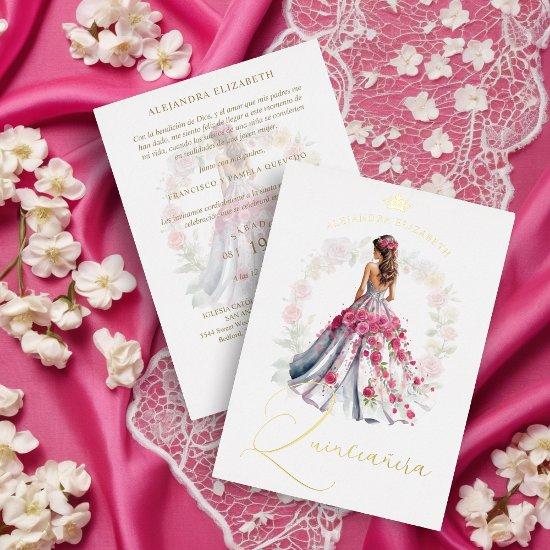Romantic Crown Spanish Quinceañera Doll in  Pink  Foil