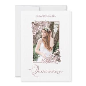Romantic Fake Rose Gold Floral Frame Photo XV años