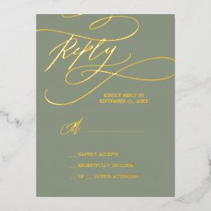 Romantic Gold Foil | Sage Green Simple RSVP Card