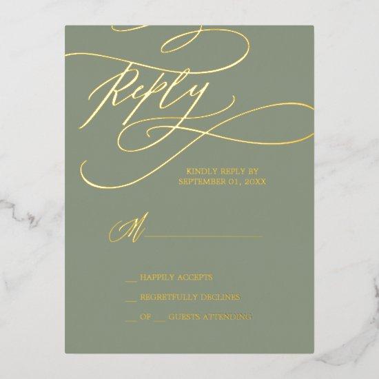 Romantic Gold Foil | Sage Green Simple RSVP Card