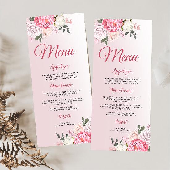 Romantic Pastel Floral Roses Sweet 16 Menu