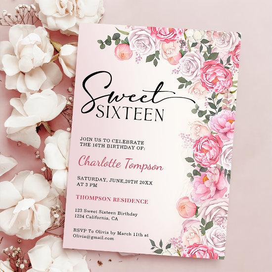 Romantic Pastel Roses Floral Sweet 16 Birthday