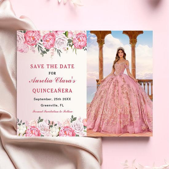 Romantic Pastel Roses Floral Sweet 16 Photo Save The Date
