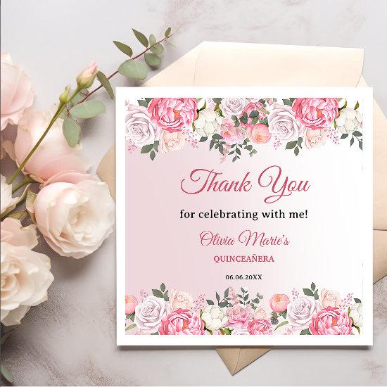 Romantic Pastel Roses Sweet 16 Birthday Napkins