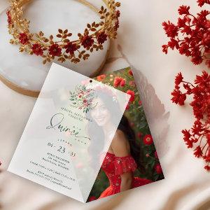 Romantic Red Floral Floral Boho Quinceañera Vellum