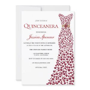 Romantic Red Love Heart Dress Quinceanera Invite