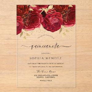 Romantic Red Roses Elegant Quinceanera Party Acrylic