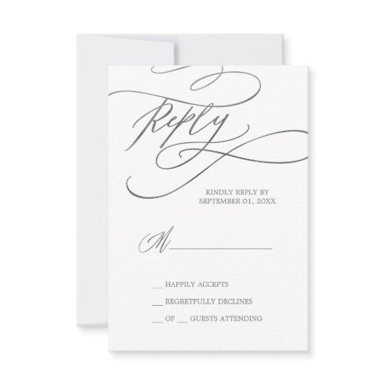 Romantic Silver Calligraphy Simple RSVP Card