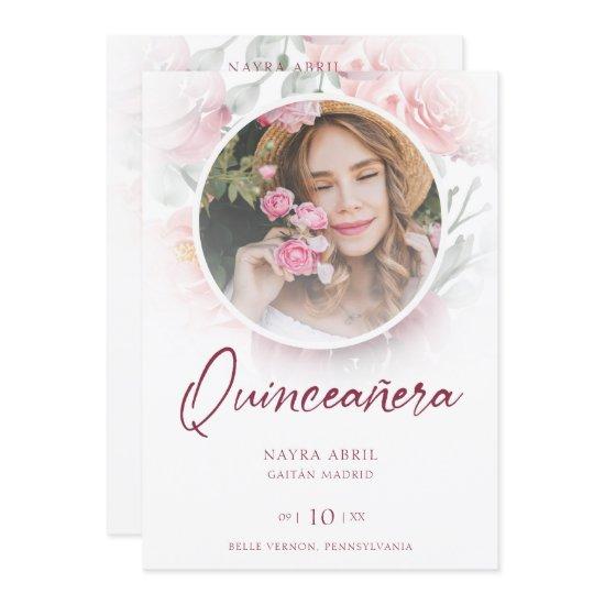 Romantic Spanish Quinceañera Photo Floral in Pink
