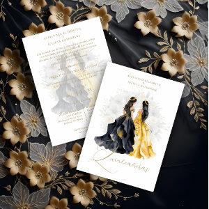 Romantic Spanish Quinceañera Twins in Black Yellow