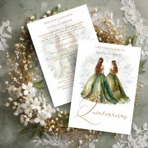 Romantic Spanish Quinceañeras Twins Green Shades