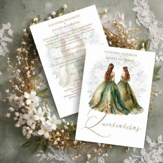 Romantic Spanish Quinceañeras Twins Green Shades