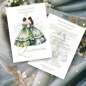 Romantic Spanish Quinceañeras Twins Green Shades