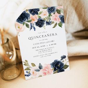 Romantic & Sweet Navy Blush Floral Quinceañera