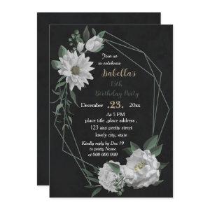 romantic white flowers botanical black birthday