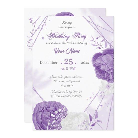 romantic white purple geometric birthday party