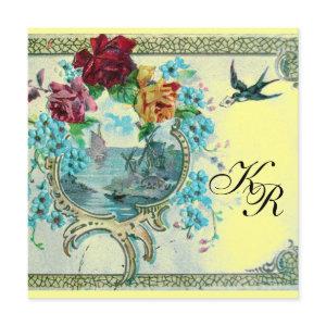 ROMANTİCA 3 MONOGRAM ,Blue Yellow Wedding Announcement