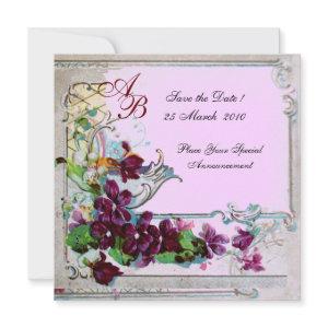 ROMANTICA 4 MONOGRAM, Floral Purple Pink Wedding Save The Date